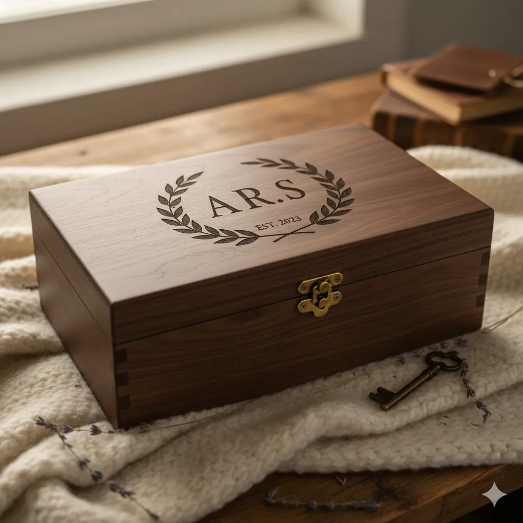Custom engraved memory box with personal initials